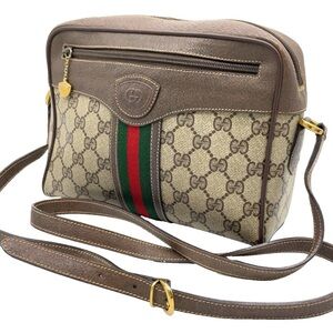 Gucci Beige and Brown Shoulder Bag with Green-Red Stripe
